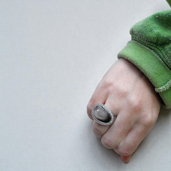 Vintage 925 Silver Abalone CZ Ring Chunky Statement Cocktail Large Unique - Picture 7 of 11